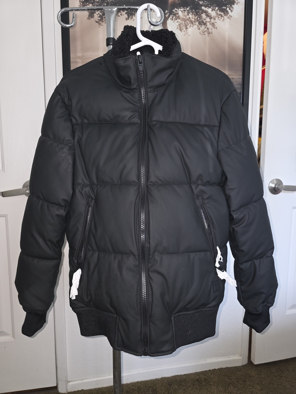 ZARA Black Quilted Puffer Jacket with Sherpa Collar